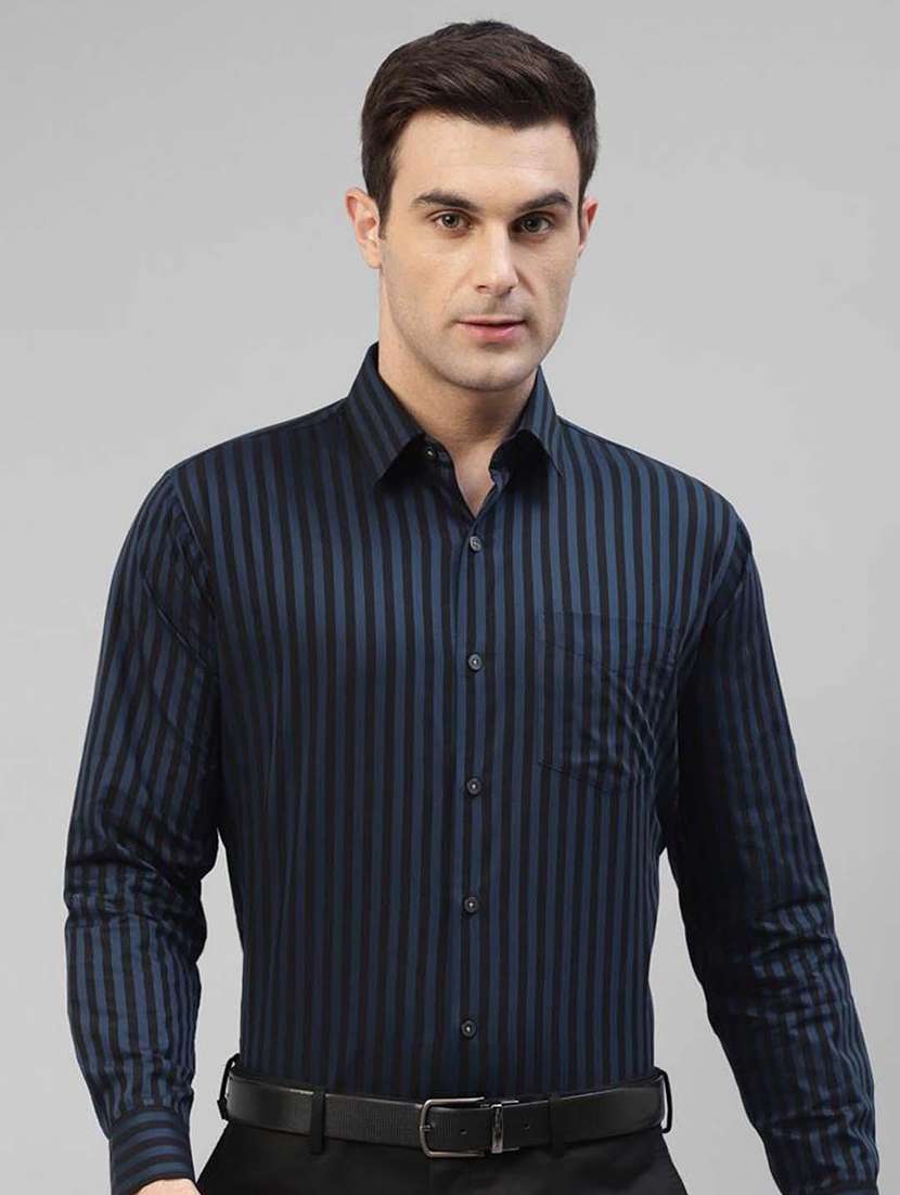 men striped collared long sleeve regular fit shirt