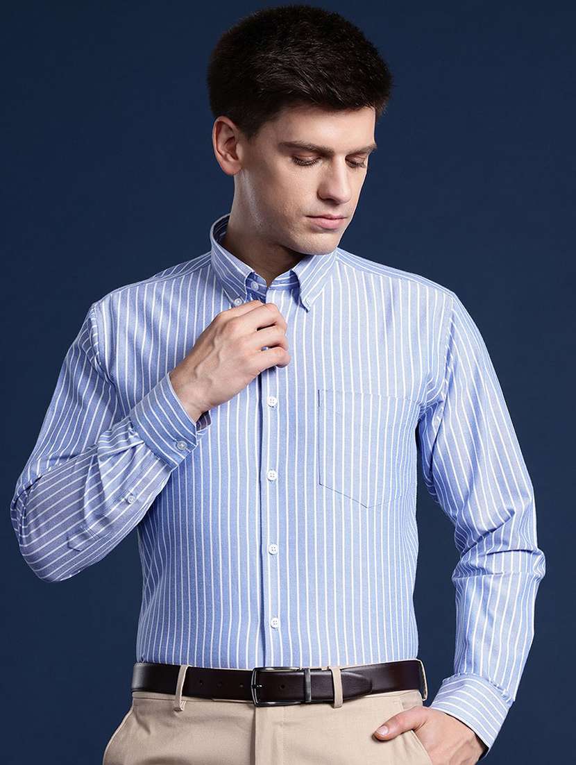 men striped collared long sleeve shirt