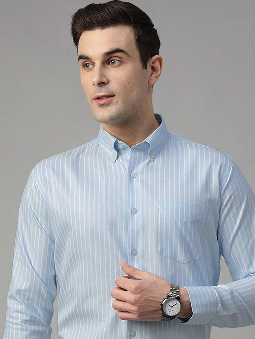 men striped collared long sleeve shirt