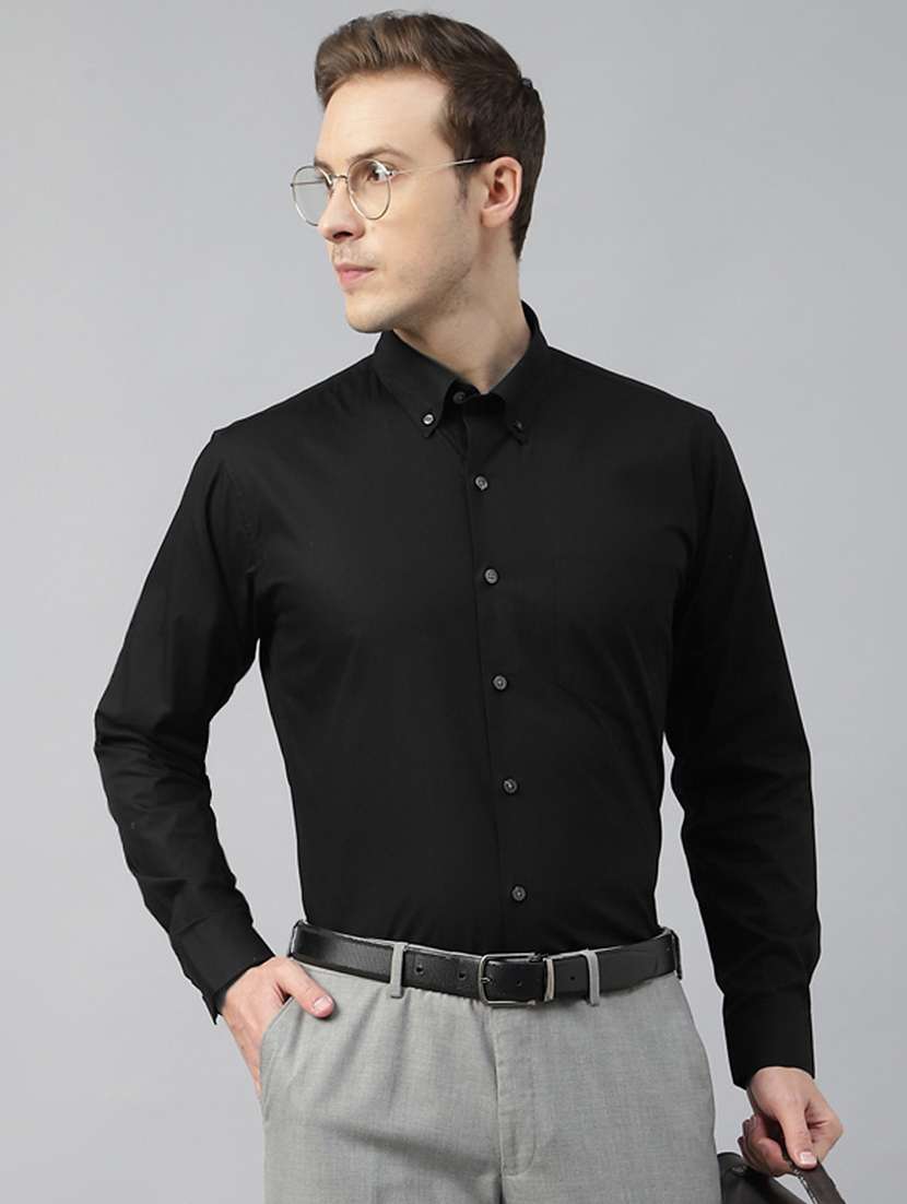 men solid collared long sleeve shirt