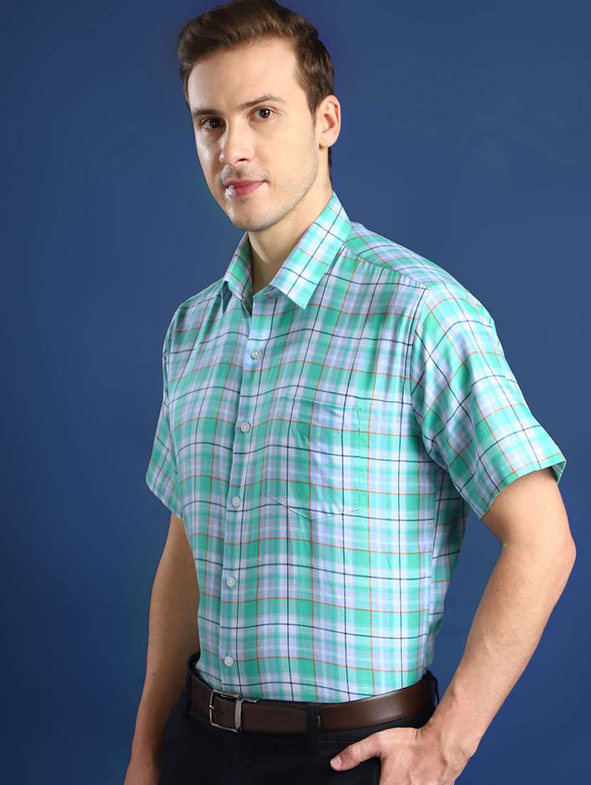 men checkered collared short sleeve regular fit shirt