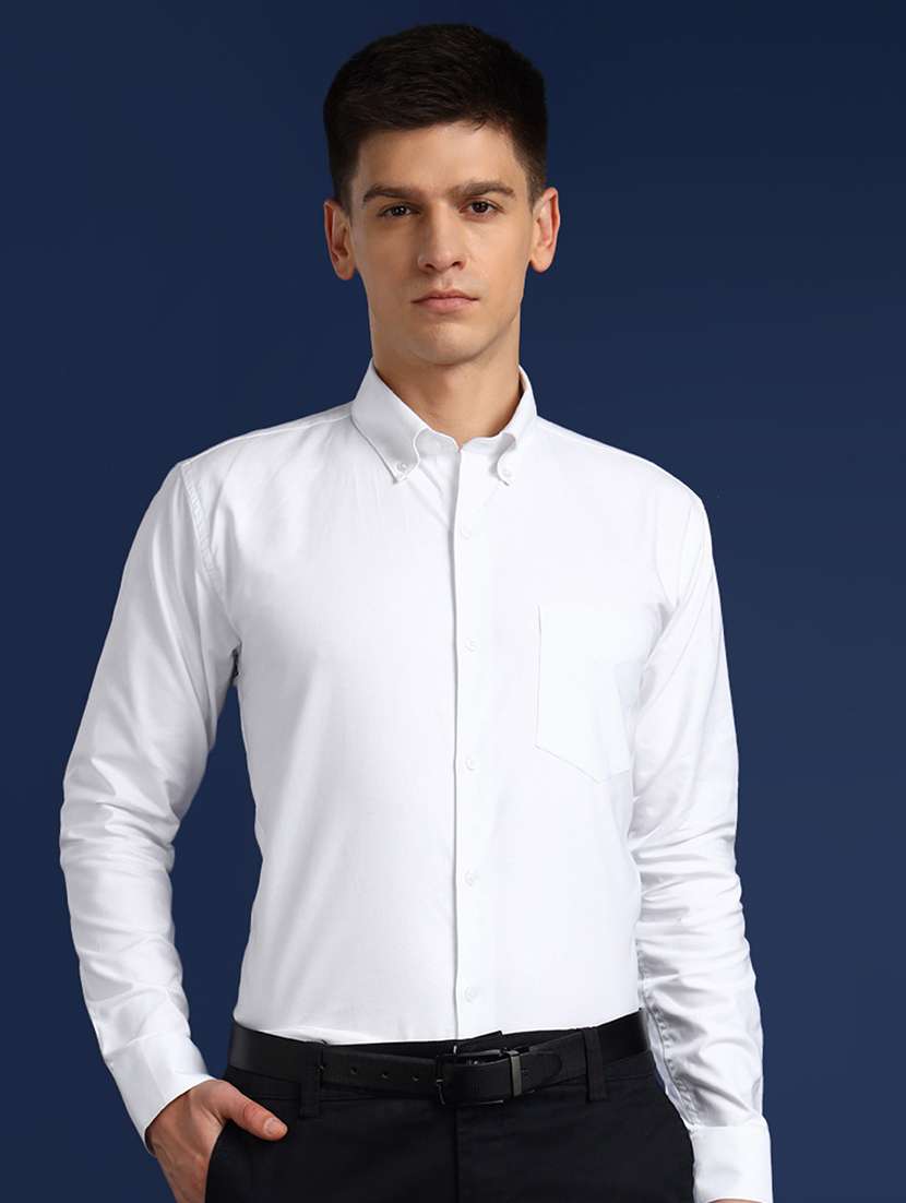men solid collared long sleeve shirt