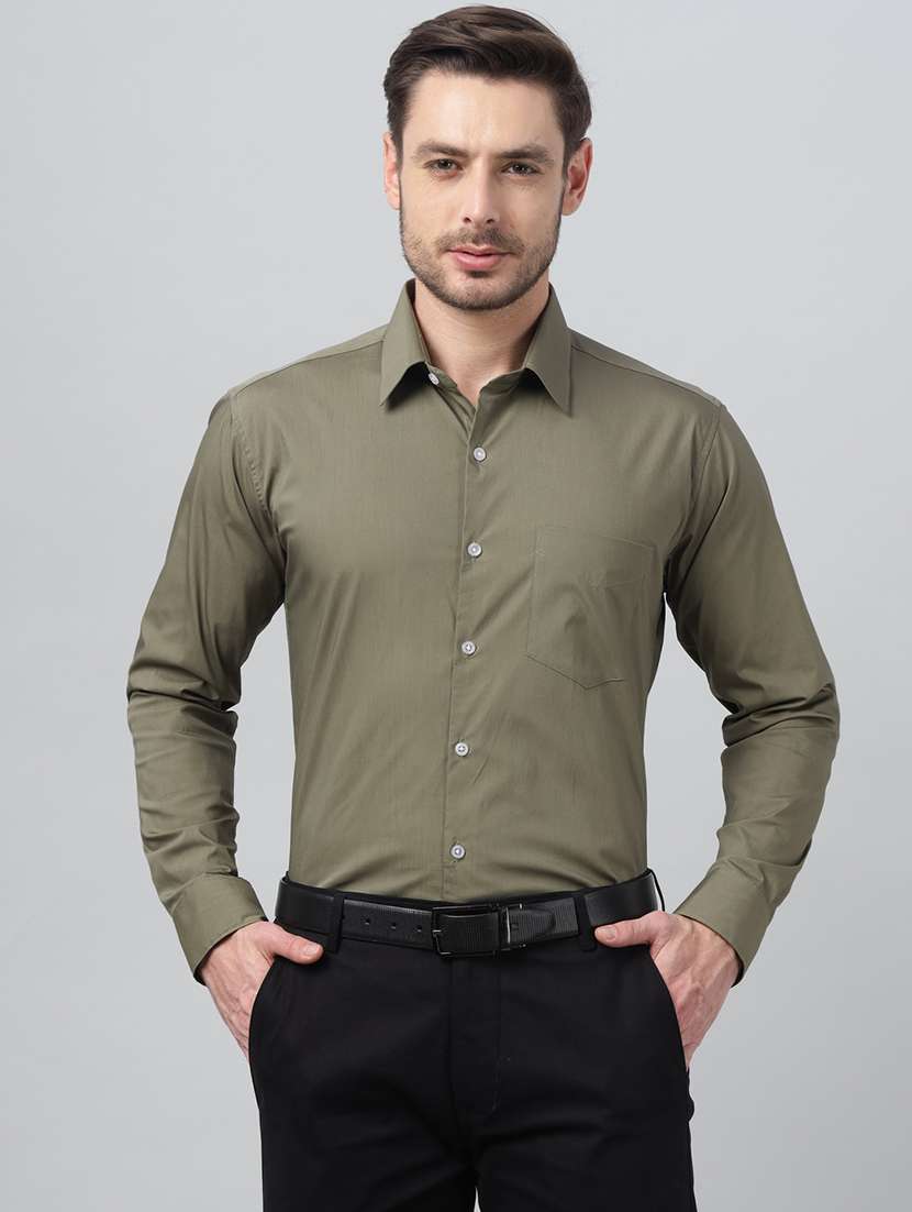 men solid collared long sleeve shirt