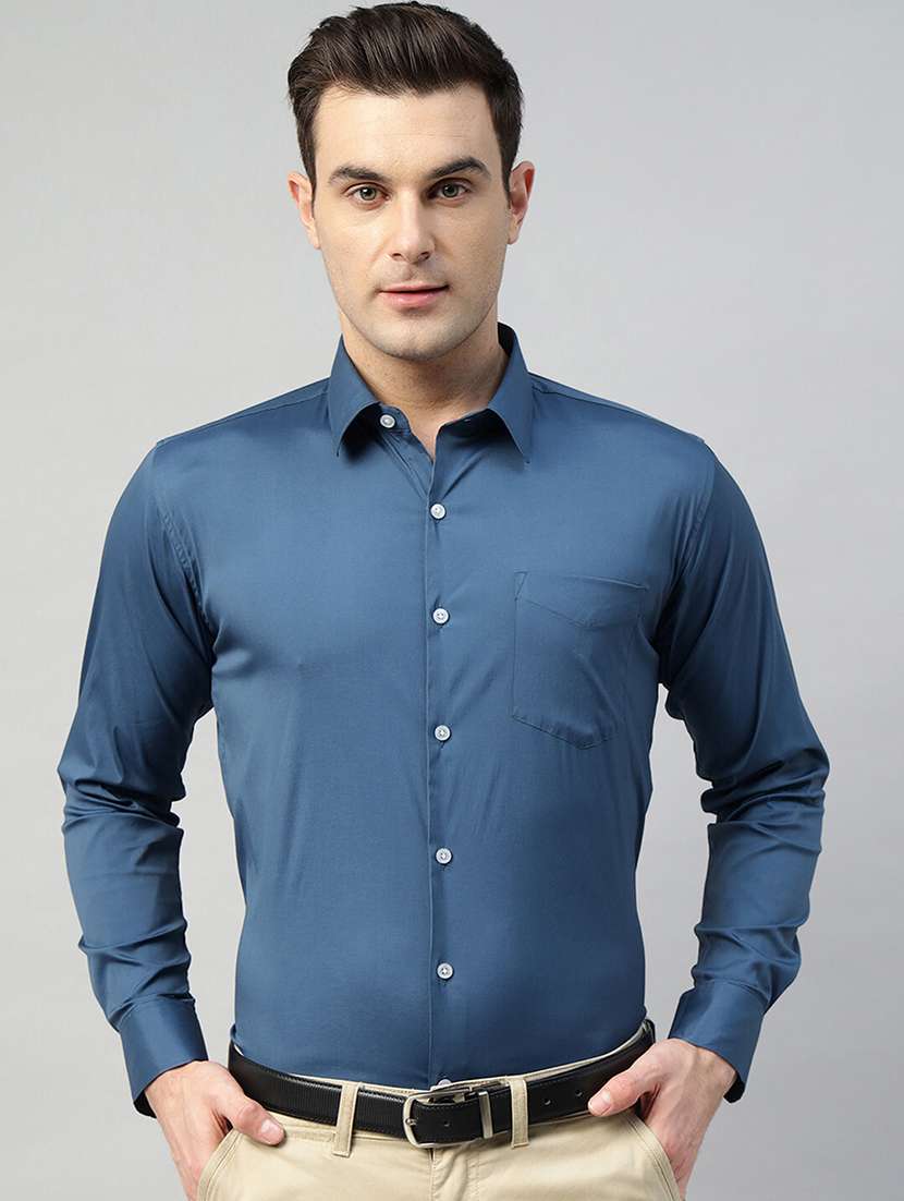 men solid collared long sleeve shirt