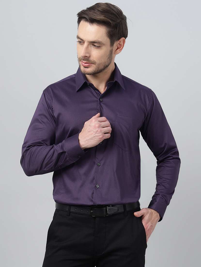 men solid collared long sleeve shirt