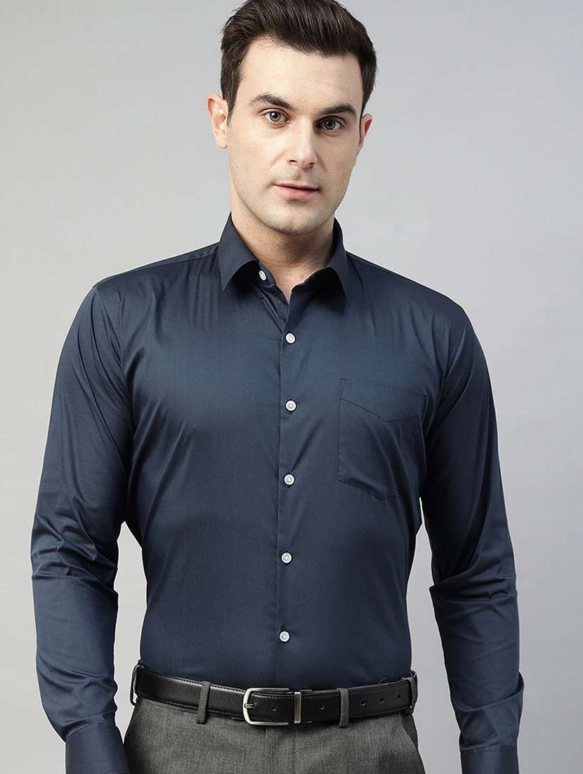 men solid collared long sleeve shirt