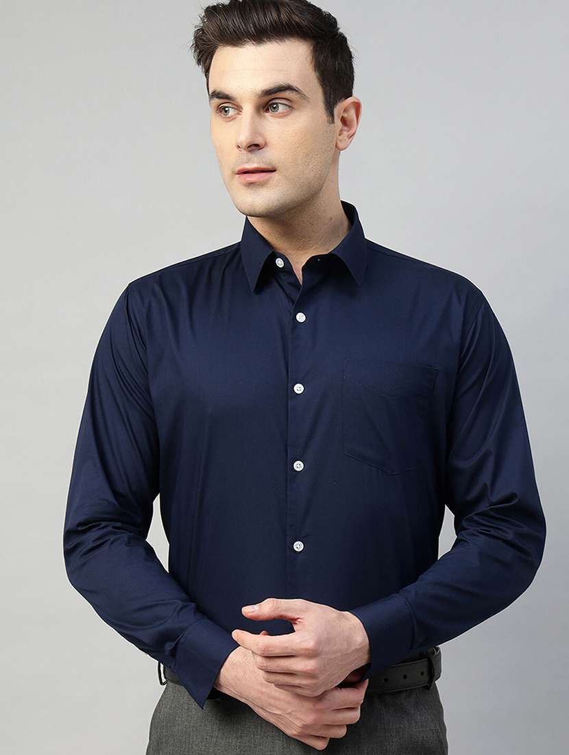 men solid collared long sleeve shirt