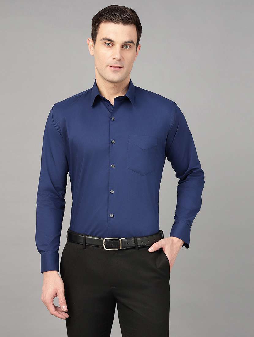 men solid collared long sleeve shirt