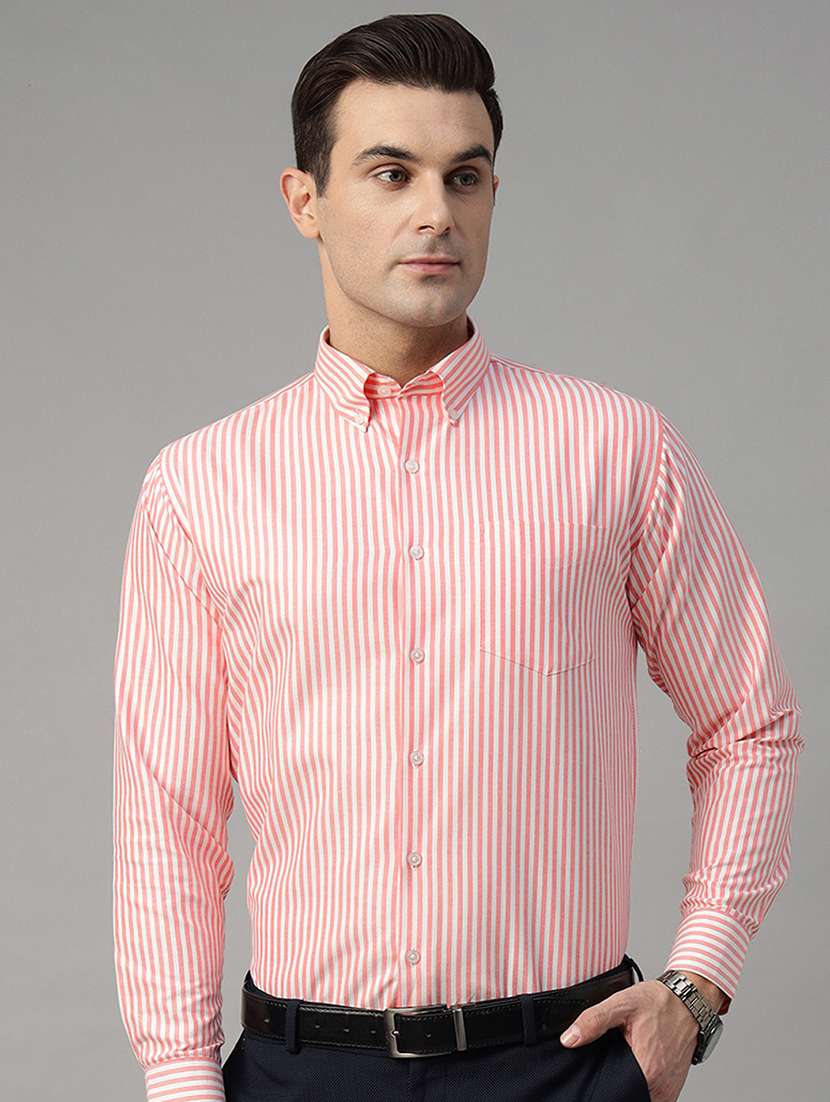 men striped collared long sleeve regular fit shirt