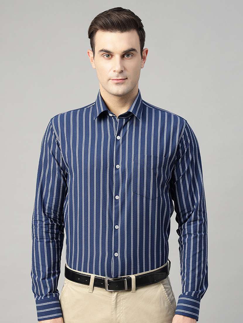 men striped collared long sleeve shirt