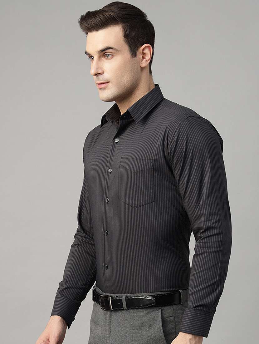 men striped collared long sleeve shirt