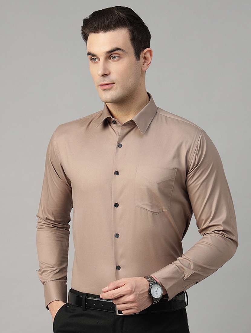 men solid collared long sleeve shirt