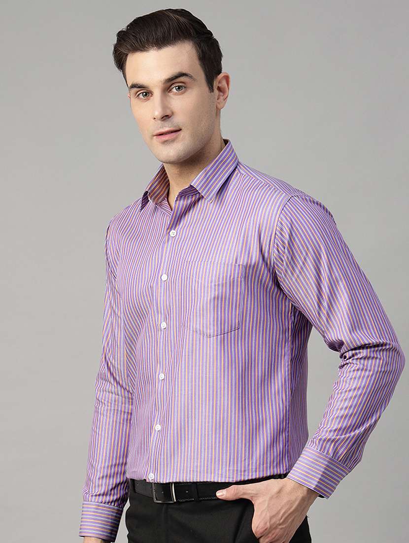 men striped collared long sleeve regular fit shirt