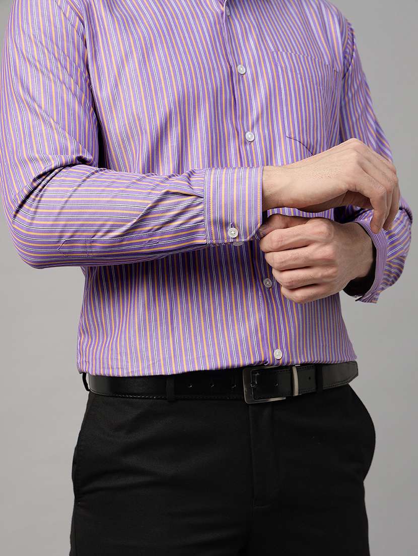 men striped collared long sleeve regular fit shirt - 22039569 -  Standard Image - 3