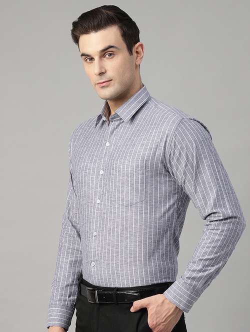 men striped collared long sleeve regular fit shirt - 22039570 -  Standard Image - 0