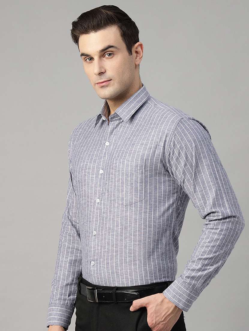 men striped collared long sleeve regular fit shirt