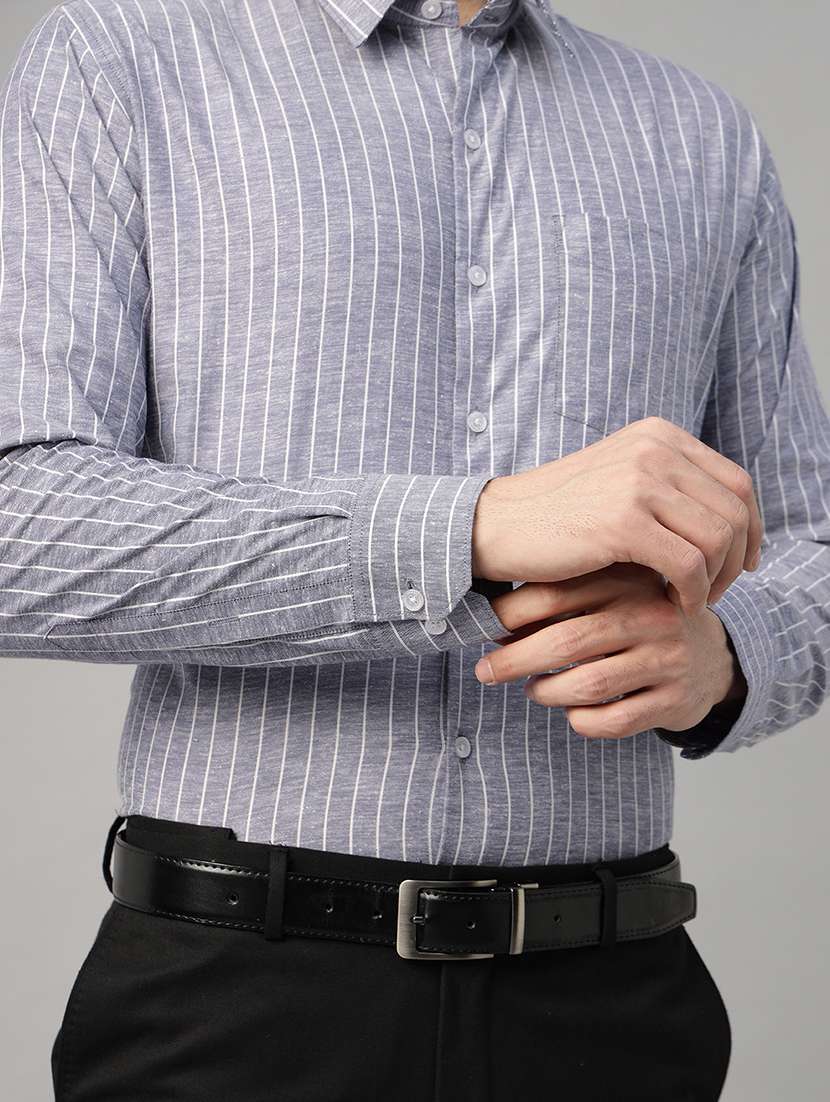 men striped collared long sleeve regular fit shirt - 22039570 -  Standard Image - 3