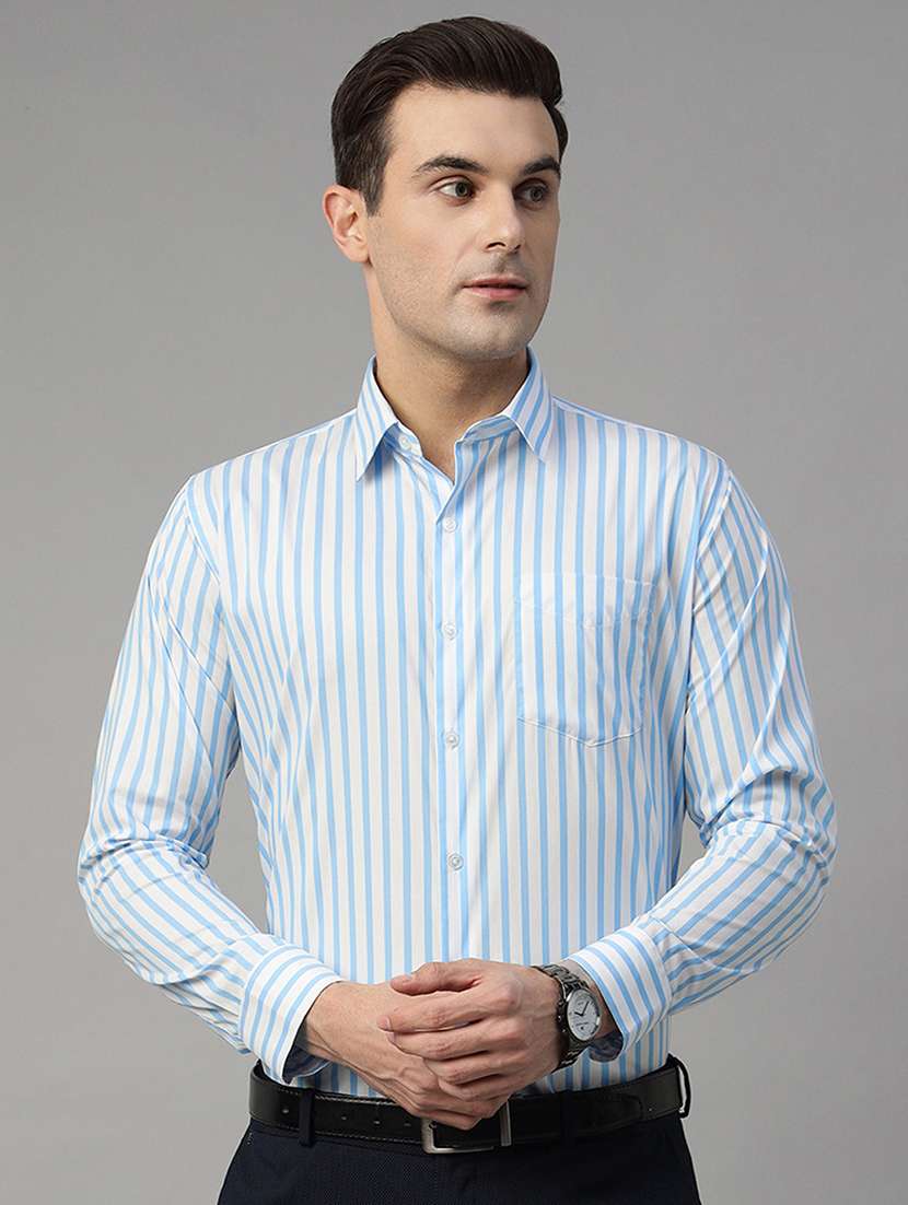 men striped collared long sleeve shirt