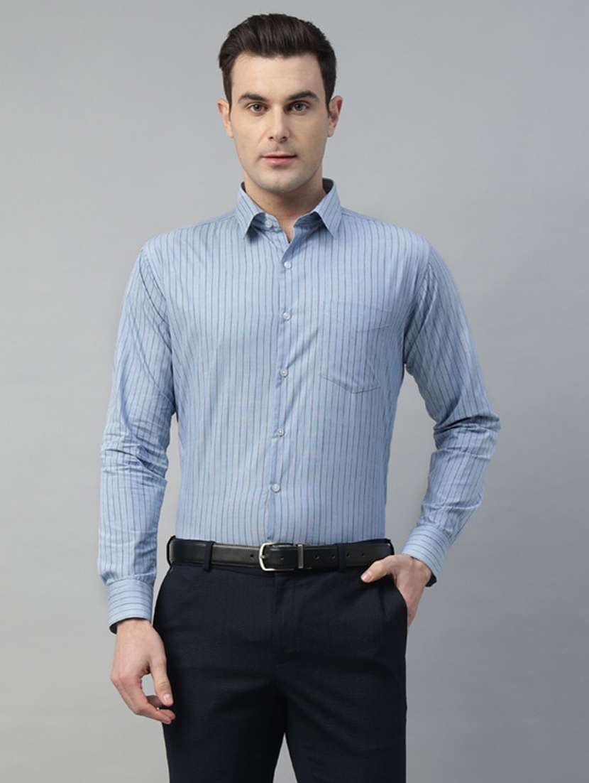 men striped collared long sleeve shirt