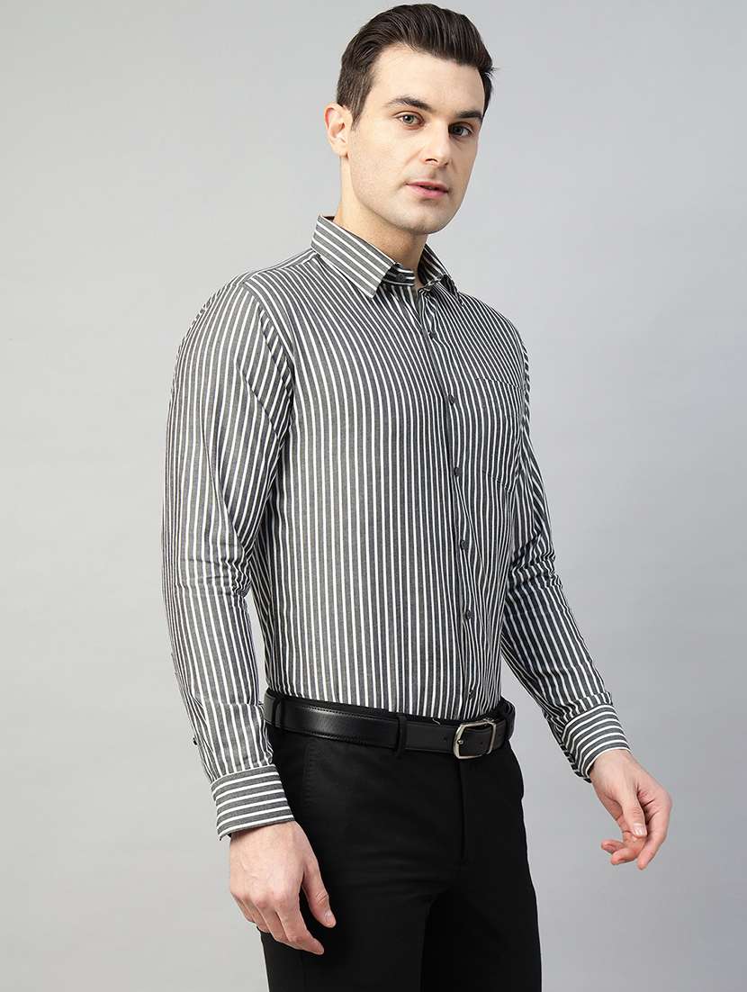 men striped collared long sleeve shirt