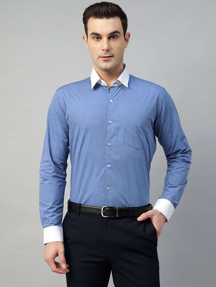 men solid collared long sleeve regular fit shirt