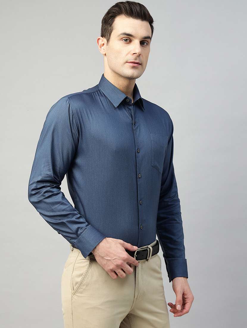 men solid collared long sleeve regular fit shirt