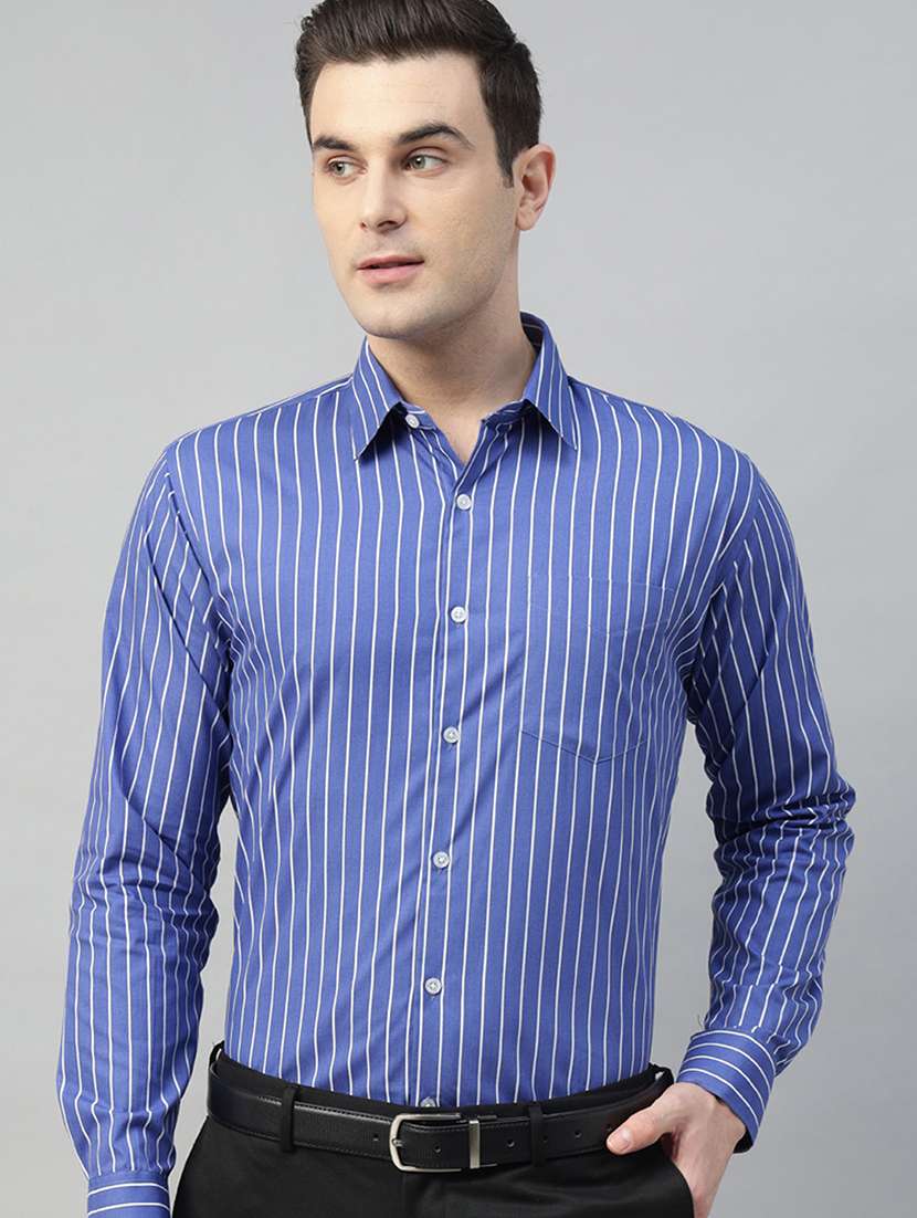 men striped collared long sleeve shirt