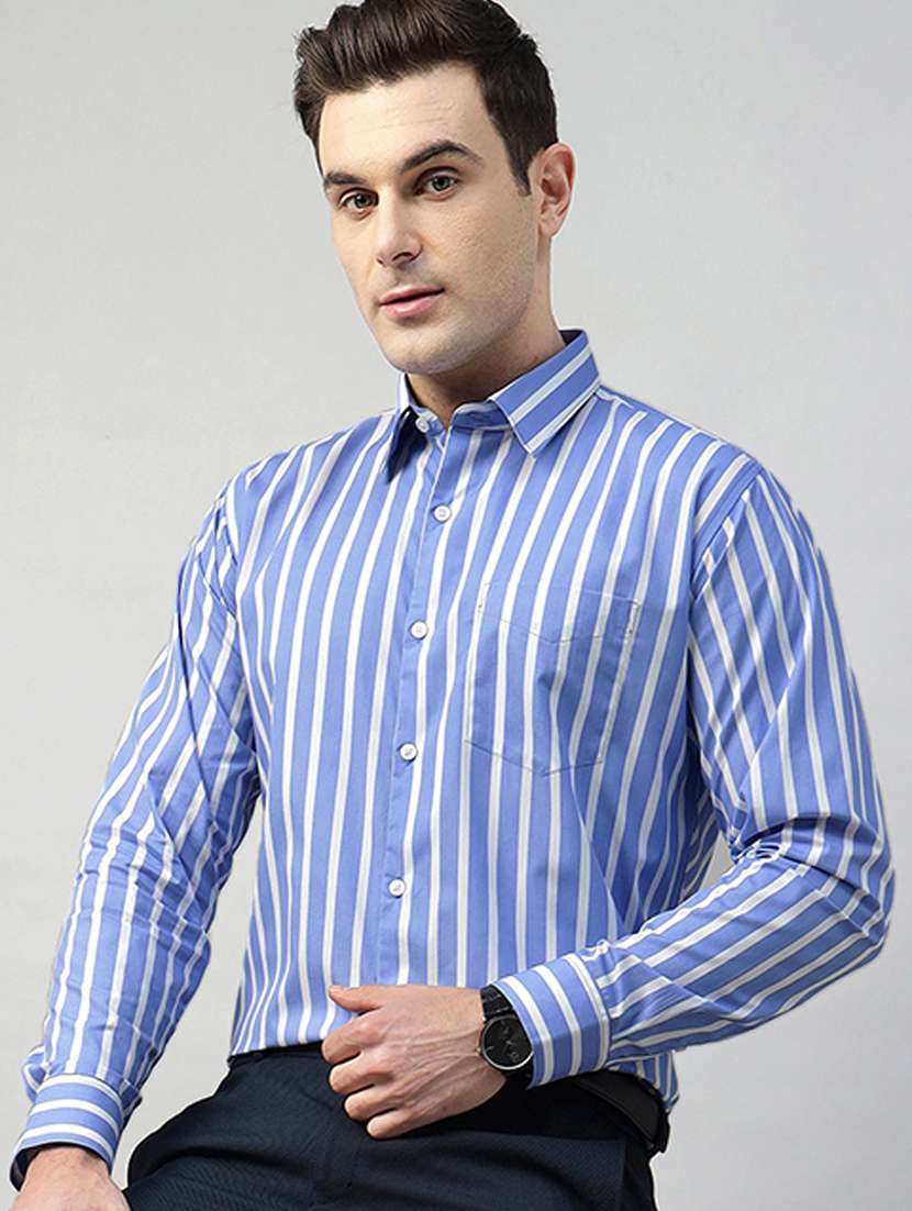 men striped collared long sleeve shirt