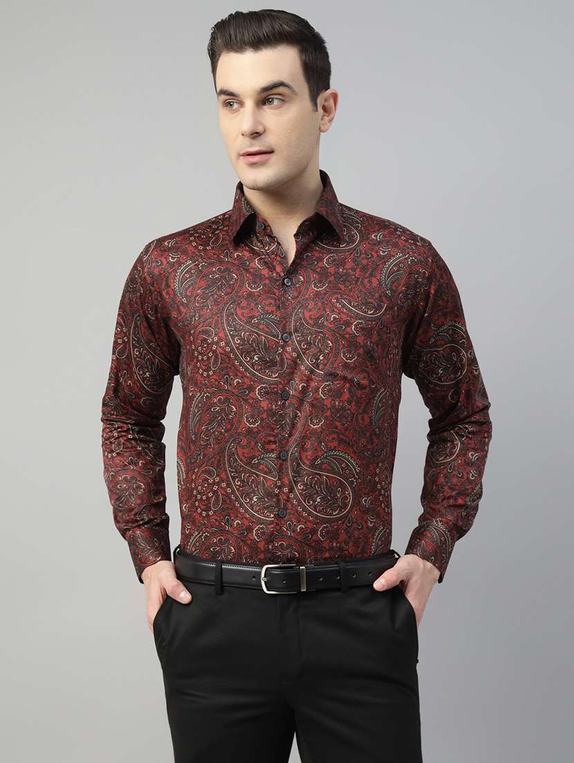men printed collared long sleeve shirt
