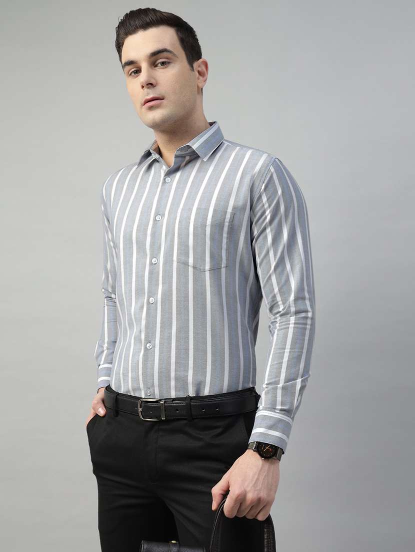 men striped collared long sleeve regular fit shirt