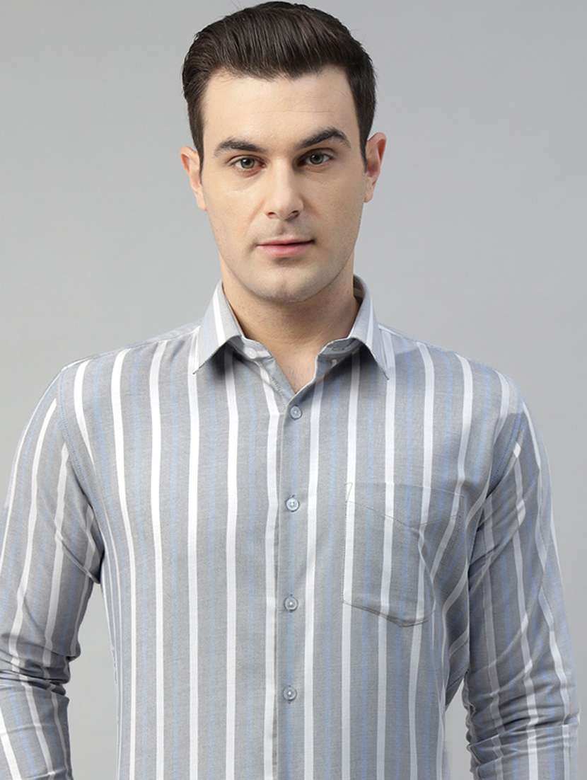 men striped collared long sleeve regular fit shirt - 22039608 -  Standard Image - 3