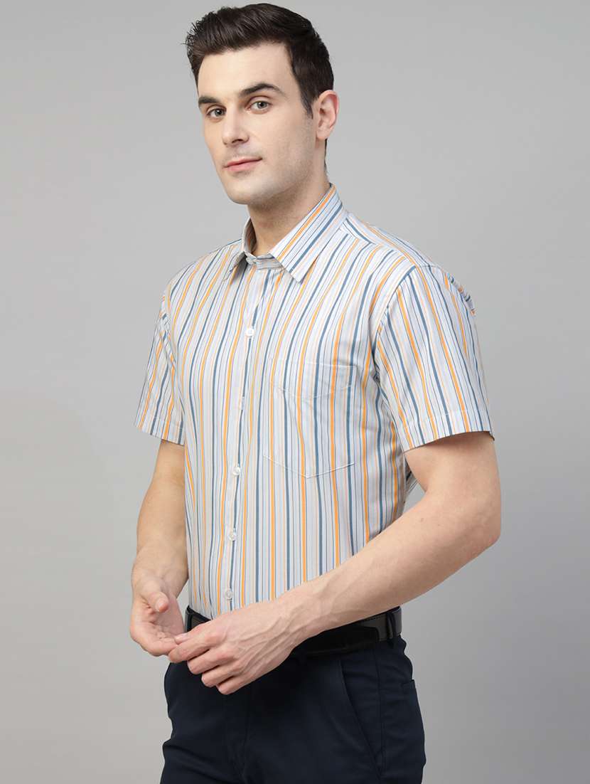 men striped collared shorts sleeve shirt - 22039611 -  Standard Image - 3