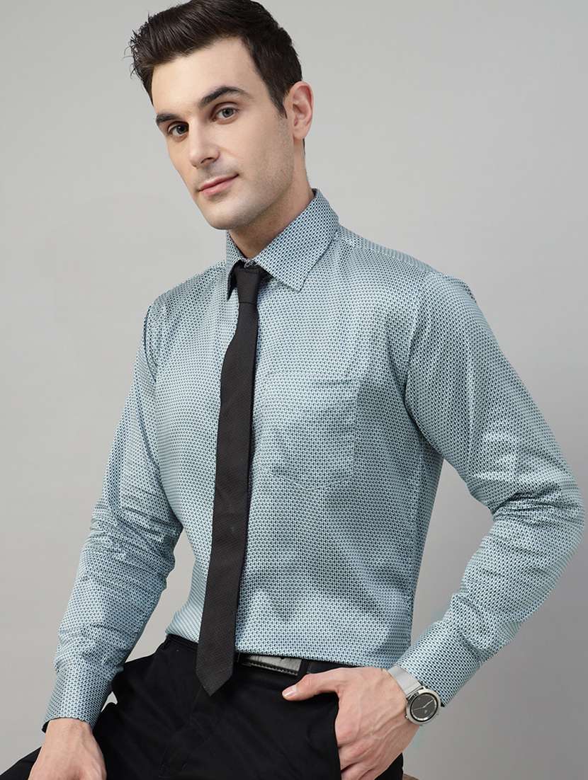 men printed collared long sleeve shirt