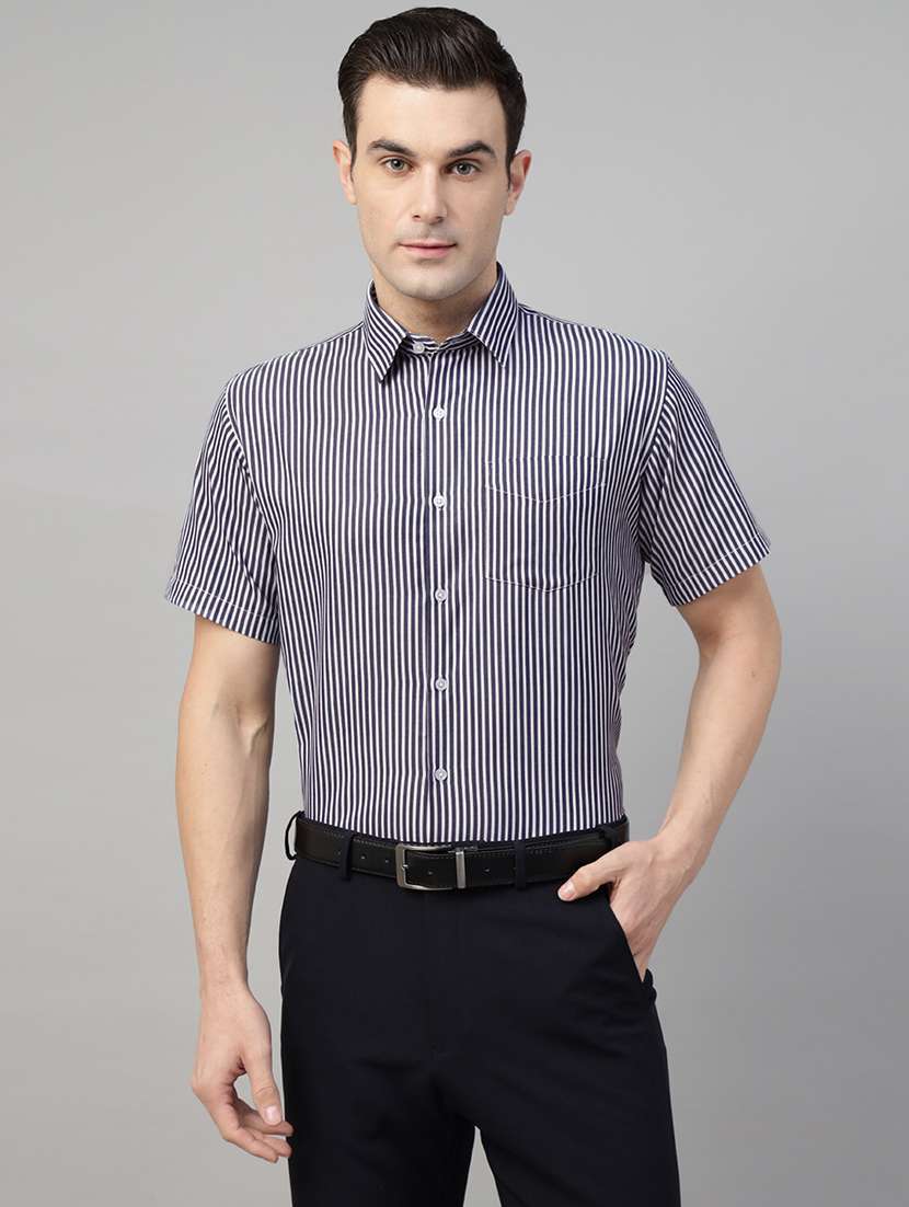 men striped collared long sleeve shirt