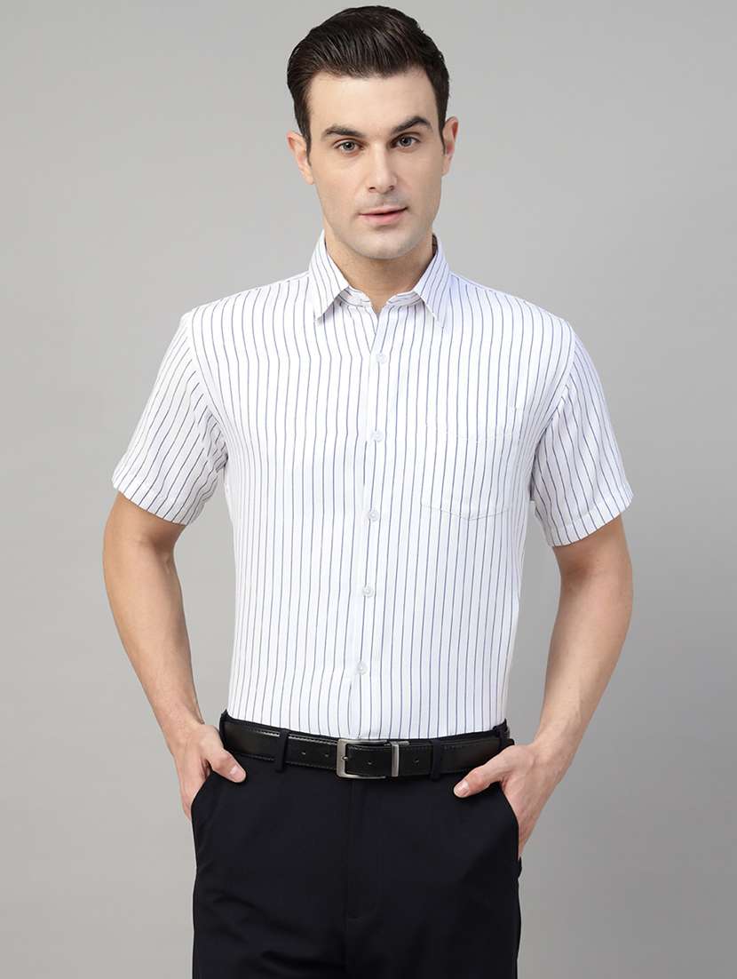 men striped collared long sleeve shirt