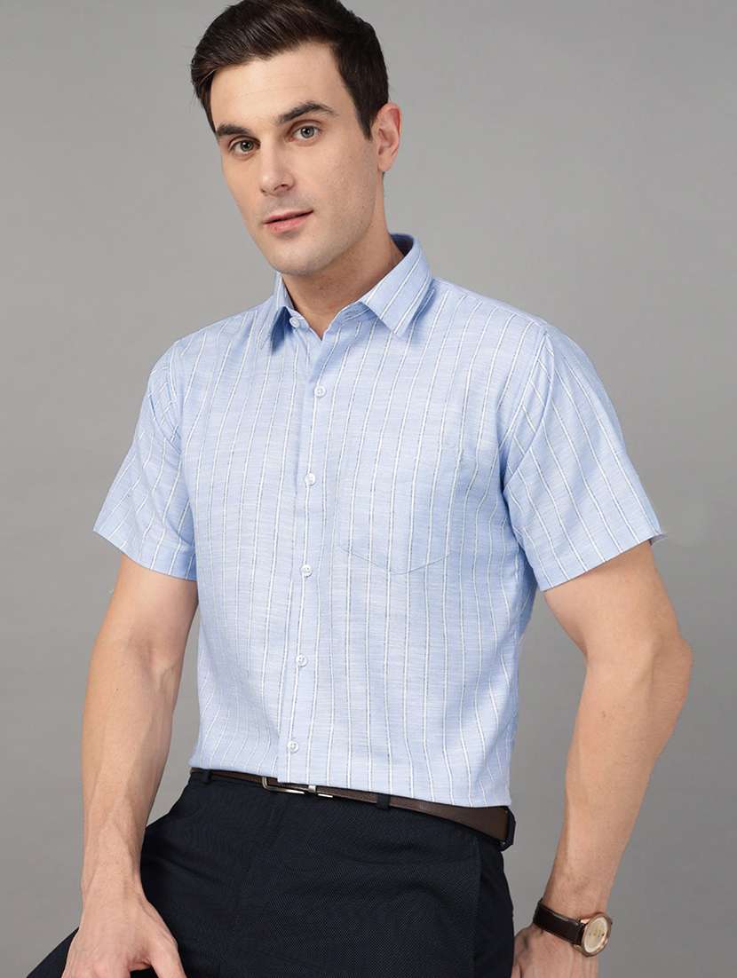 men striped collared long sleeve shirt