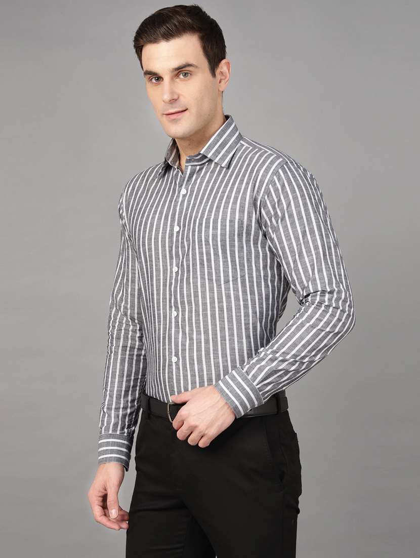 men striped collared long sleeve shirt