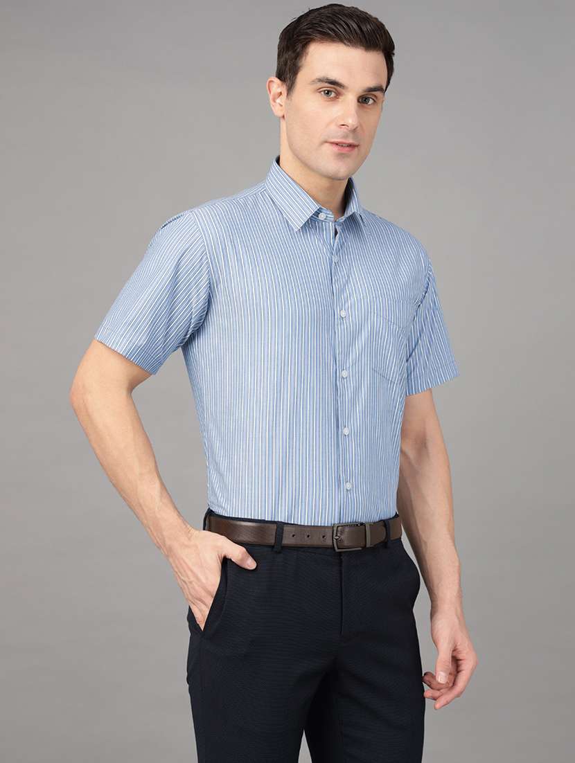 men striped collared long sleeve shirt