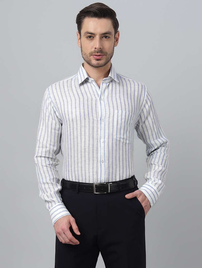 men striped collared long sleeve shirt