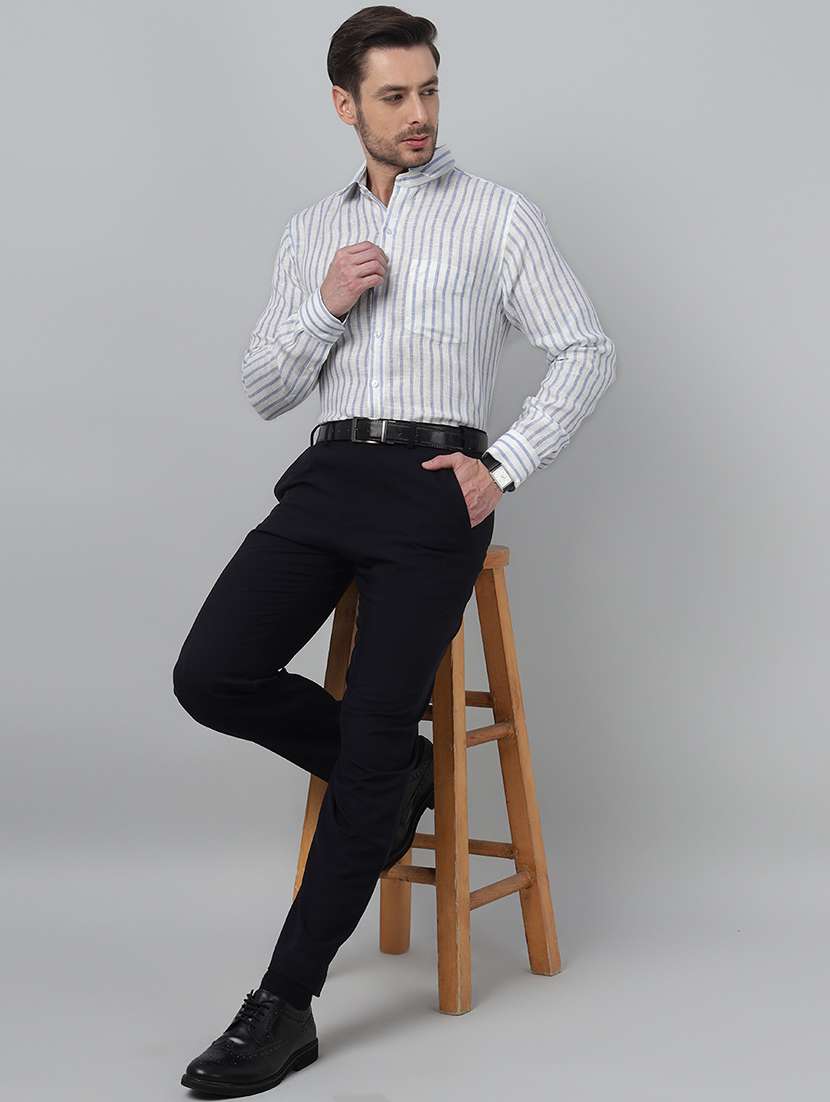 men striped collared long sleeve shirt - 22039644 -  Standard Image - 3