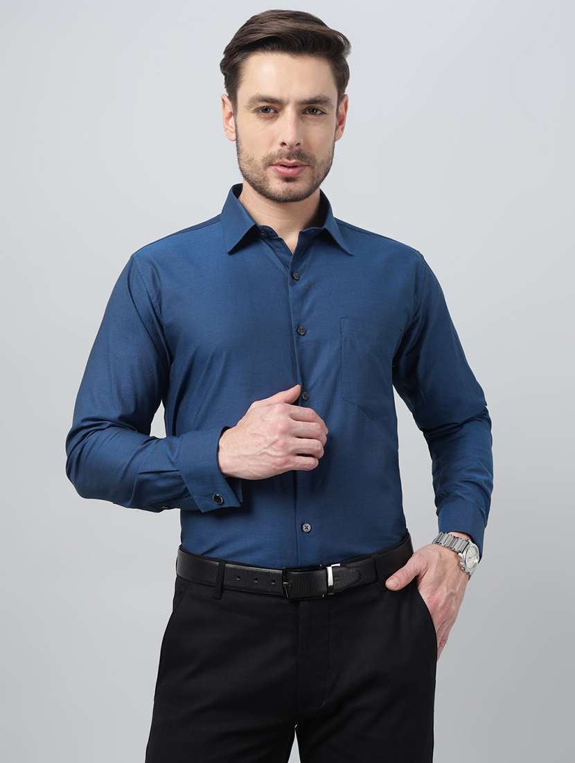 men solid collared long sleeve shirt