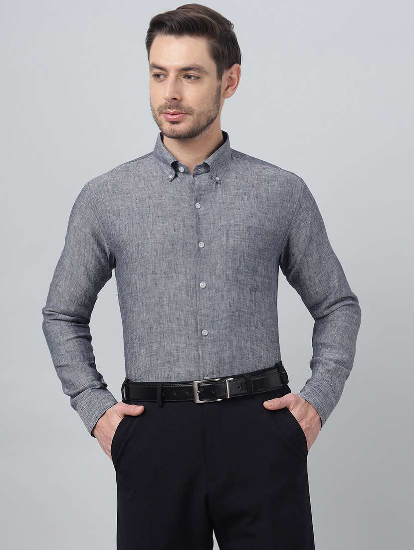 men solid collared long sleeve shirt