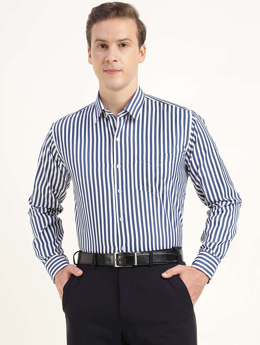 men striped collared long sleeve shirt