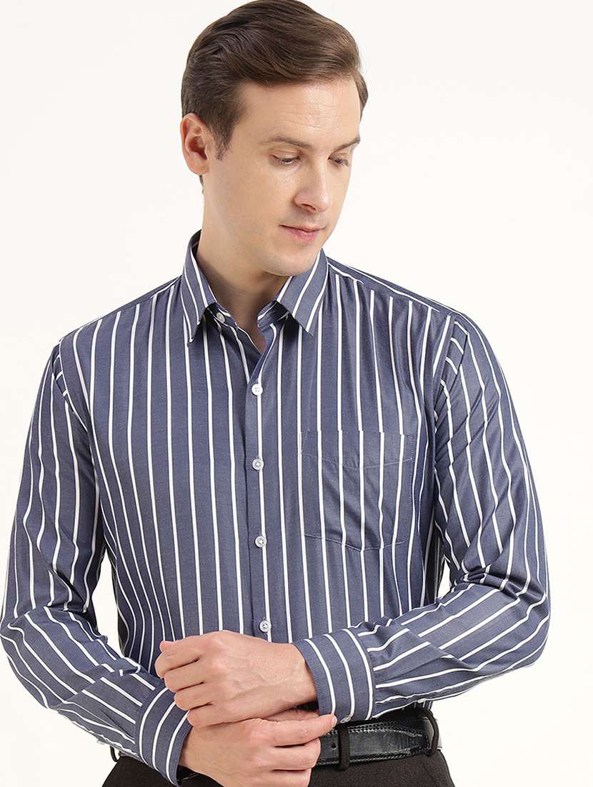 men striped collared long sleeve shirt - 22039660 -  Zoom Image - 0