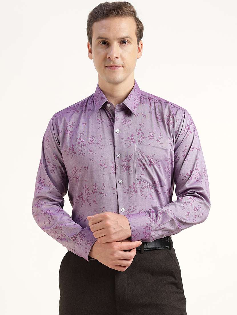 men printed collared long sleeve shirt