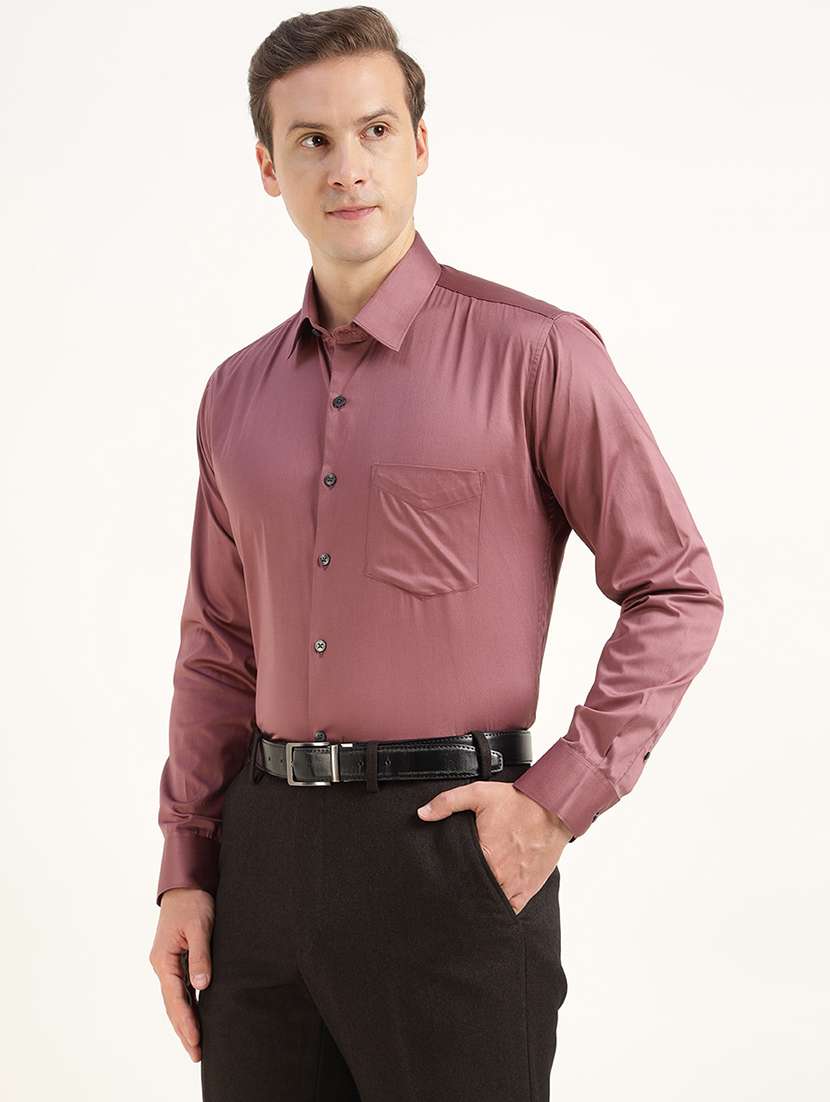 men solid collared long sleeve shirt