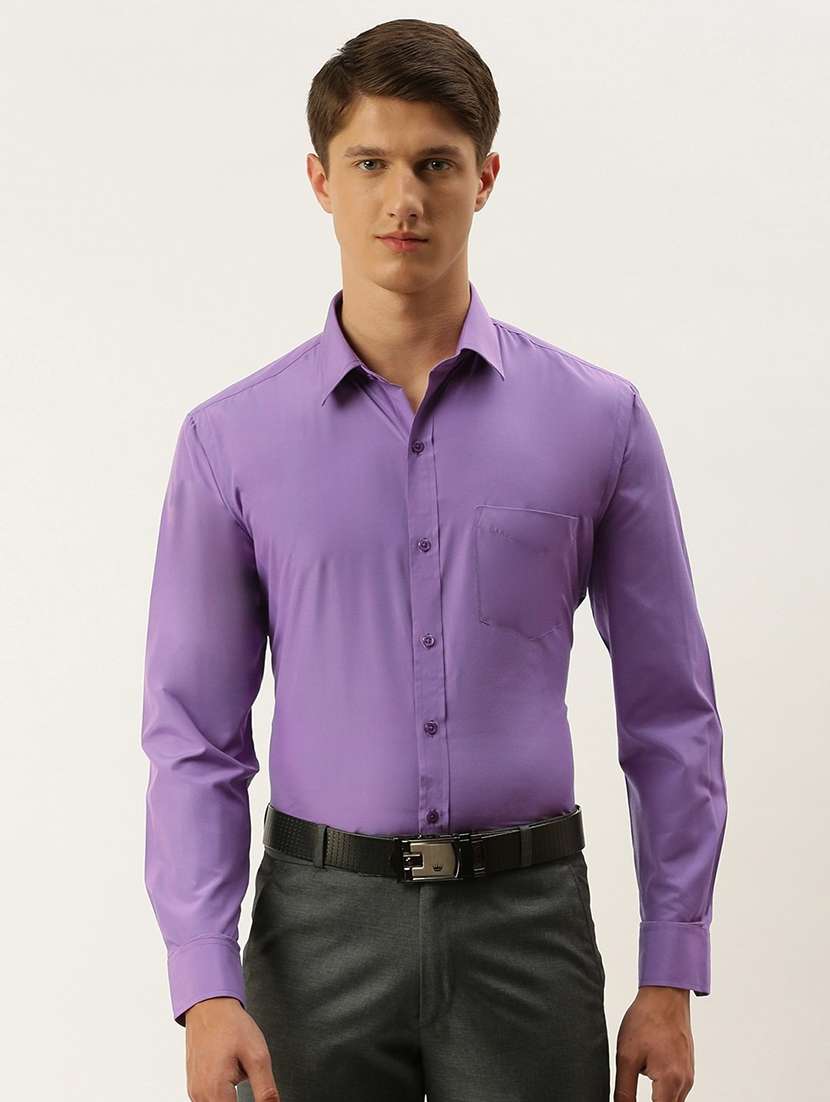 men solid collared long sleeve shirt