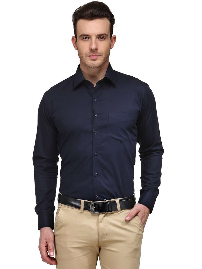 men solid collared long sleeve shirt