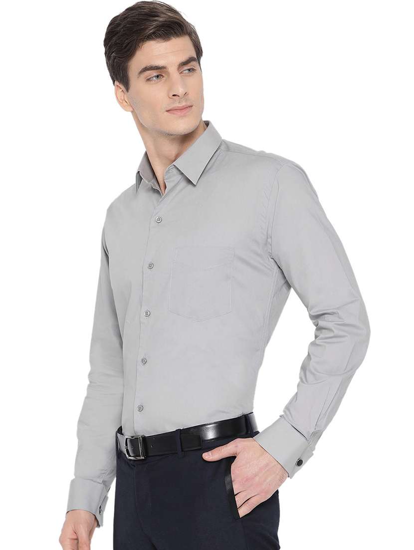 men solid collared long sleeve shirt