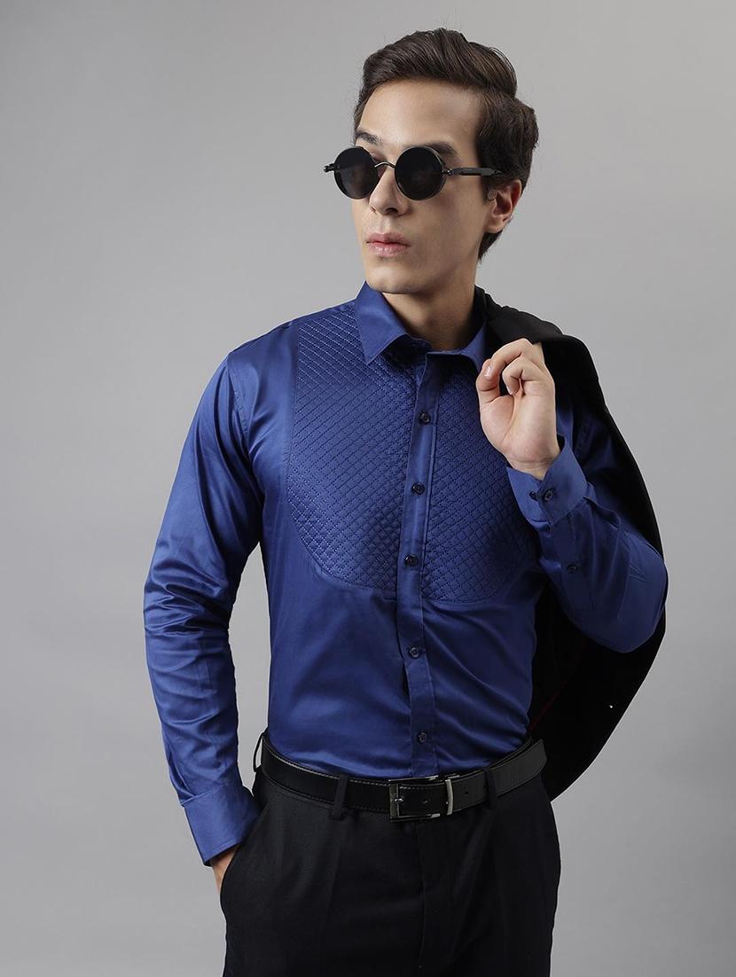 men solid collared long sleeve shirt